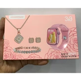 ساعت هوشمند مینی دخترانه مدل kw 73 mini با ست جواهرات نگینی و 3 بند اضافه