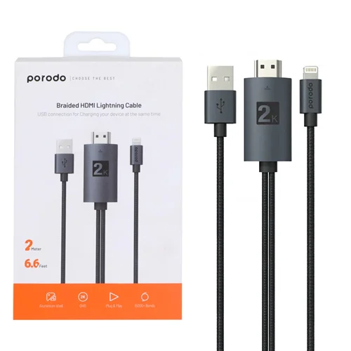 کابل تبدیل لایتنینگ به HDMI پرودو مدل PD-ABHDL2-BK به طول 2 متر