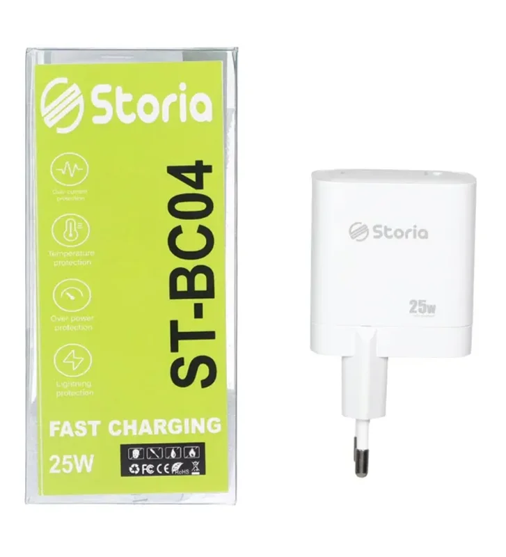 شارژر دیواری استوریا فست و PD تک پورت مدل ST-BC04 25W